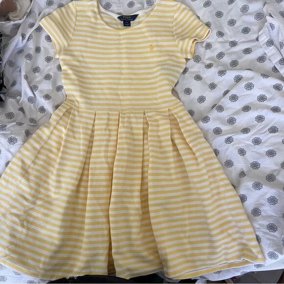Polo Ralph Lauren Other - Polo Ralph Lauren yellow white striped pleated dress girls size L 12-14